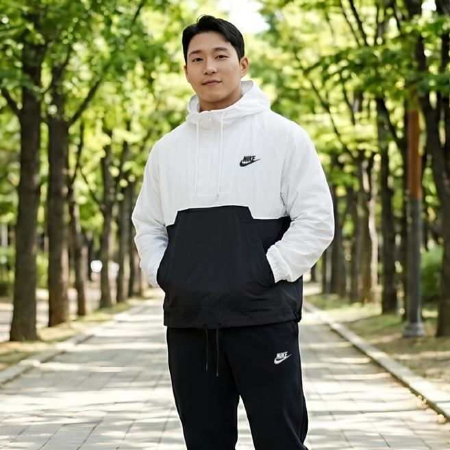 나이키 CLMA 클럽 마리나 아노락 우븐 바람막이 윈드러너 자켓 남성 화이트블랙 케이스 세트