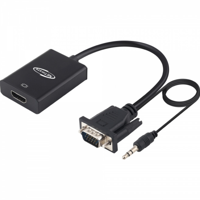 NETmate VGA(RGB)+스테레오 to HDMI 변환 컨버터 NM-VH015 USB전원 Stereo 오디오지원 Full-HD 1080P, 1개