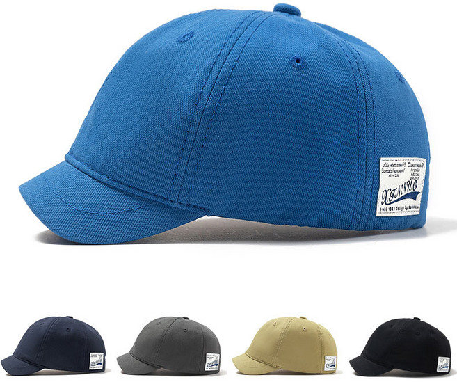 패치 숏캡 힙스터 스트릿 챙 짧은 볼캡 남자 여자 커플 모자, 블루, 1개