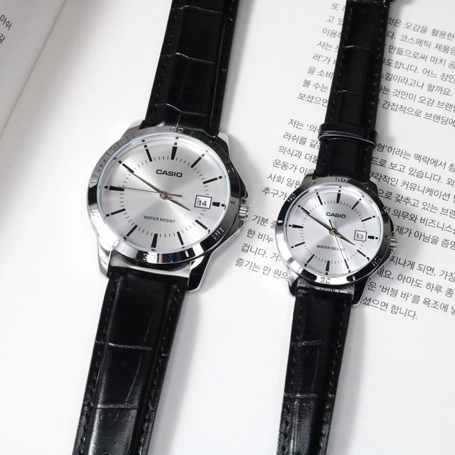 카시오 커플 원형 가죽 손목시계 학생손목시계