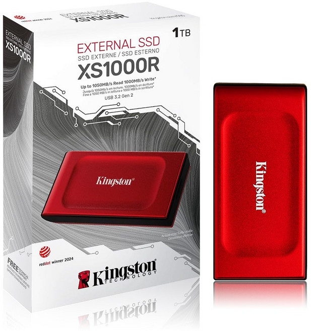 金士頓 XS1000R 2TB USB 3.2 Gen 2 外接式 星曜紅 高速 行動固態硬碟 SSD, 1TB, 1TB