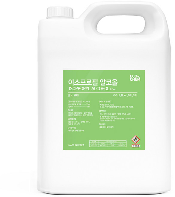 이소프로필알코올 IPA 70% 방역 소독 세척 알콜 500ml, 4L, 1개
