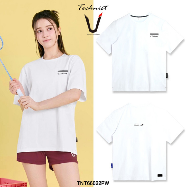 테크니스트 티셔츠 배드민턴 반팔 상의 코튼라이크 오버핏 퓨어 화이트 TNT66022PW 남녀공용