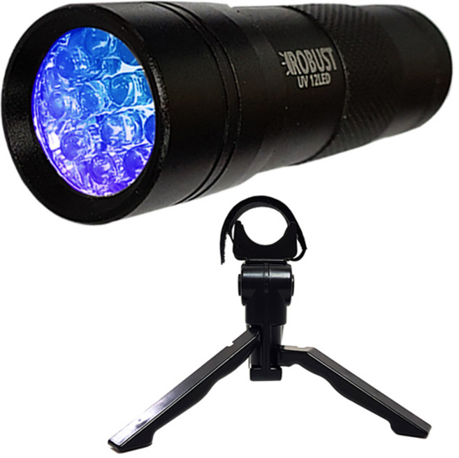 로버스트 UV 12구 LED + 삼각대세트 레진 젤 네일 경화 자외선 램프 UV후레쉬 UV펜 야광 형광 얼룩 탐지 라이트, 1개, 블랙