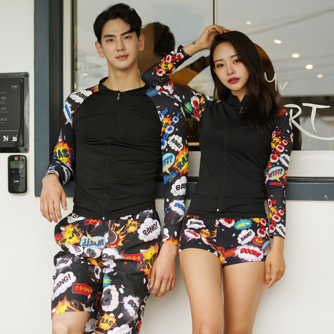 조이할리 커플 뱅뱅 래쉬가드 상하의 세트 2pcs 남녀 래시가드 긴팔 수영복 빅사이즈 큰사이즈 남자 여자 비치웨어