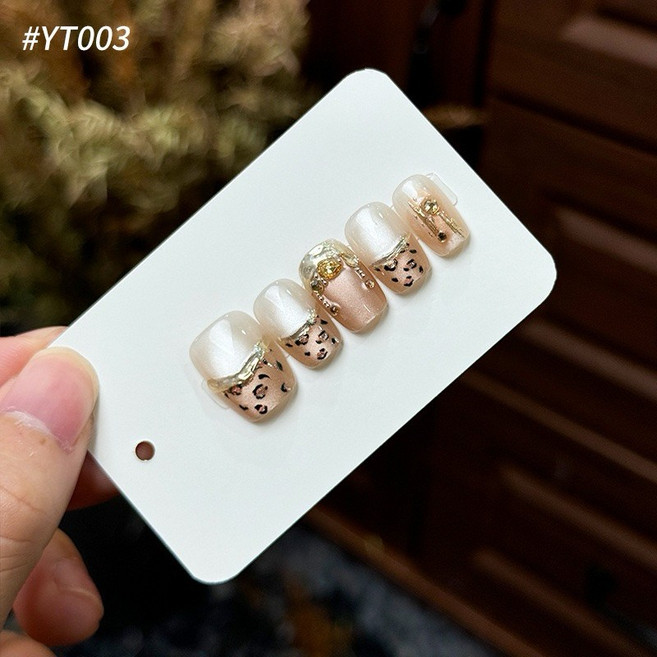 純手工穿戴甲 美甲片, 1個, 特價豹紋辣妹短方圓,M