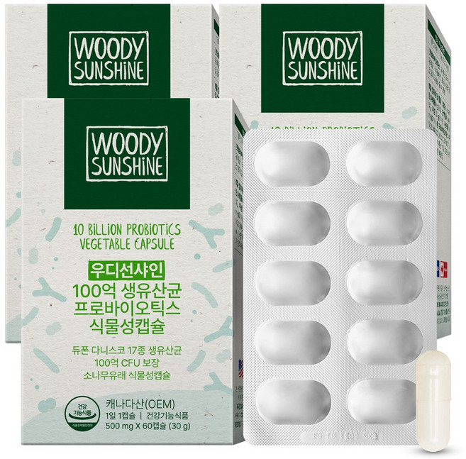 우디선샤인 100억 생유산균 프로바이오틱스 식물성캡슐, 3개, 60정