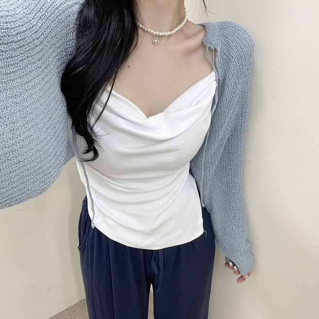 바나나2 국내제작 여성 드레이프 골지 언발 끈나시 5color