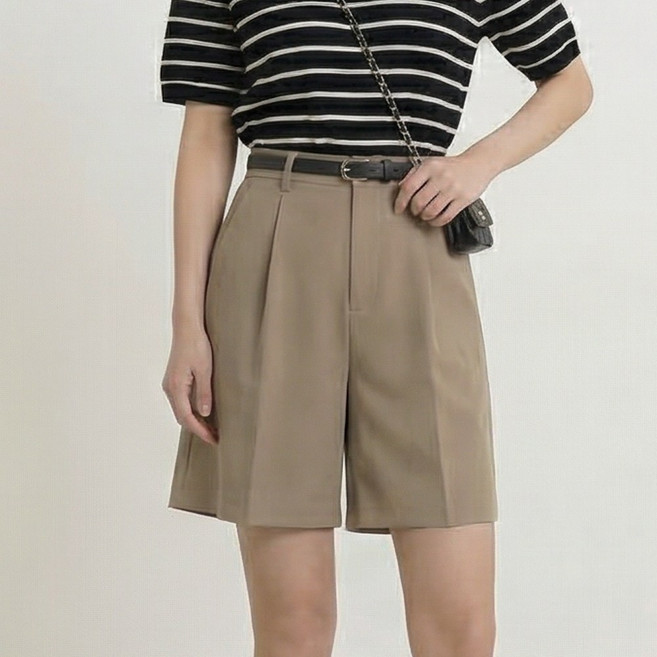 오브나인 여성 여름 벨트 세트 핀턱 5부 슬랙스 (3color)+델로나