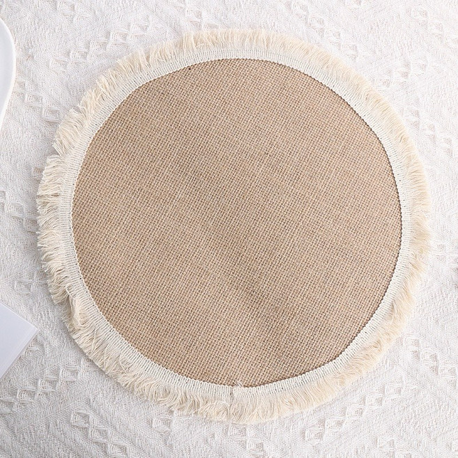 波西米亞風編織餐墊 餐桌裝飾杯墊 防燙墊 居家擺飾 拍照背景, 特大-米白流蘇32.8公分, 1個