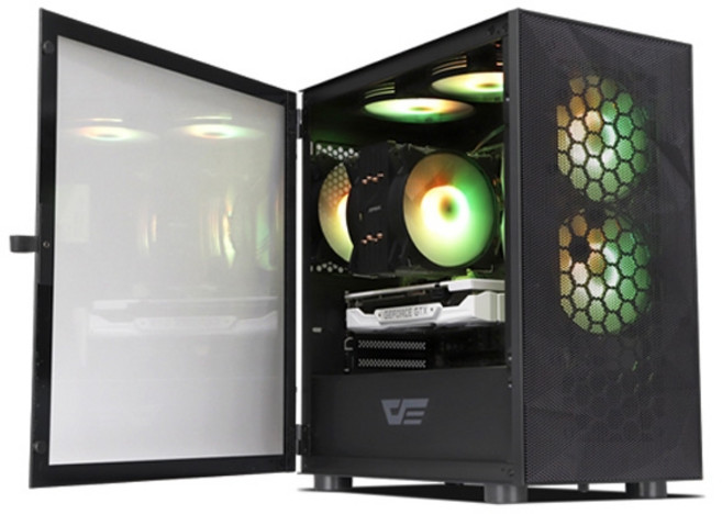 DARKFLASH DLM21 RGB MESH 강화유리 블랙 (미니타워), 1개