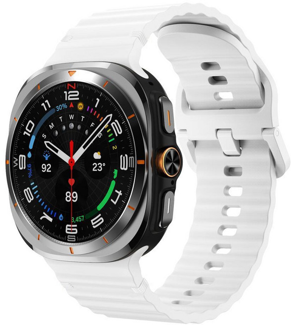 xDfind 삼성 갤럭시 워치8 클래식 46mm / 워치8 44mm / 40mm 웨이비 그레인 스티치 실리콘 시계 밴드 사이즈:L, 1개, 흰색