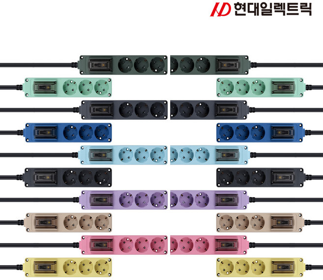 DS 국산 10가지 색상 현대 오브제 3구 누전차단 고용량 멀티탭 1.5M 3M 5M 4000W 과부하차단 에어컨 전용 냉장고 건조기 인덕션 멀티콘센트, 1개, 블랙