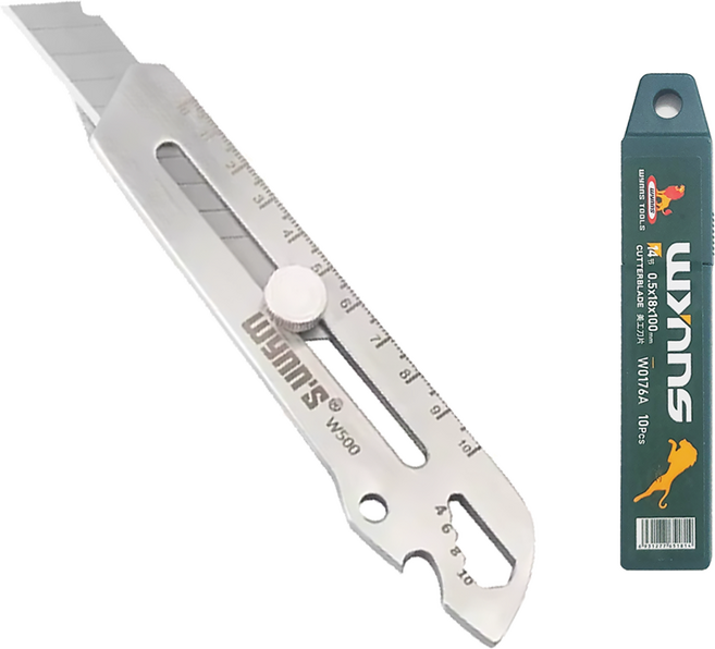 프로기어스 6in1 멀티공구 스테인리스 스틸 ALL바디 평생쓰는 커터칼 + SK7 일본 고강도 특수강 칼날 10EA, 1세트