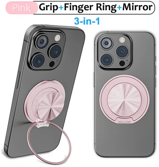 Grippopso 마그네틱 흡입 폰 마운트 맥세이프 그립 거치대 책상 조절식 스탠드 내장 미러 소켓, 04 CD Pattern Pink
