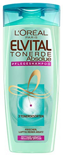 유럽 로레알 파리 엘비탈 클레이 앱솔뤼 케어 샴푸 기름진 뿌리와 건조한 팁용 무실리콘 300ml 헤어케어, 1개