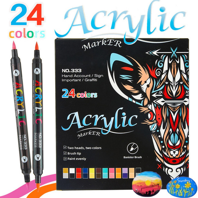 [린시] 생활방수 더블헤드 컬러 아크릴 마카펜세트, 1세트, 24색