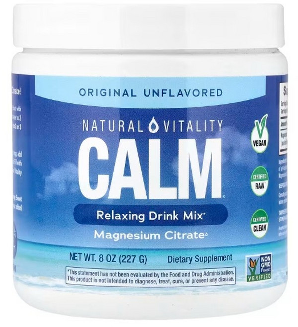 네츄럴바이탈리티 CALM 릴랙싱 드링크 믹스 마그네슘 시트레이트 오리지널 무맛 227g (8oz)