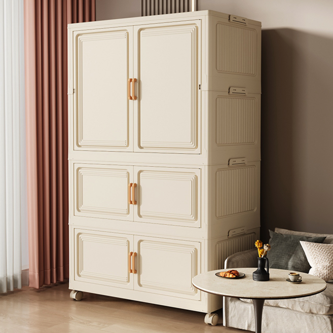 플라스틱 대용량 넉넉한 옷장, 베이지-옷장x1+수납장x2