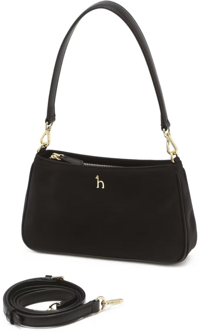 헤지스 여성 블랙 단색 경량 나일론 데일리 미니 크로스백 겸 숄더백