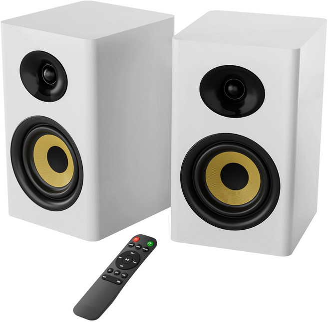 SAUNGYU 북쉘프스피커 100W 2채널 액티브 블루투스 앰프내장형 TV 컴퓨터 PC 데스크탑 연결 ARC USB DAC RCA 옵티컬 지원, BK4020D, B화이트