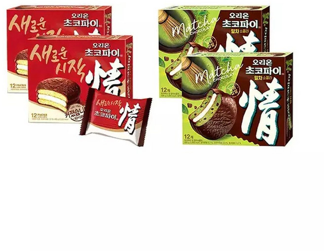 오리온 초코파이 468g 12입 2개 + 초코파이 말차쇼콜라 408g 12입 2개