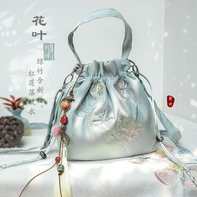 刺繡帆布手提包 中國風古風荷包斜挎包