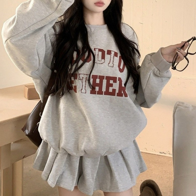 아이엠몽 여성 레터링 맨투맨 치마 투피스 세트