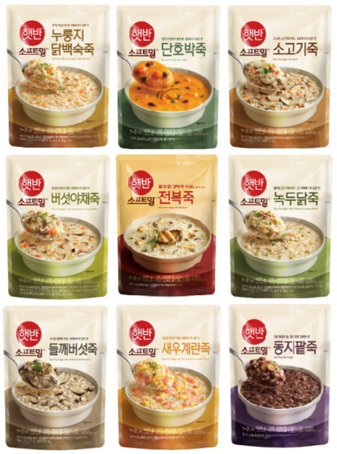 비비고 파우치 죽 (햇반 소프트밀) 9종 세트, 420g, 3세트