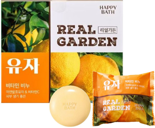 해피바스 리얼가든 비타민 비누 유자, 90g, 8개입