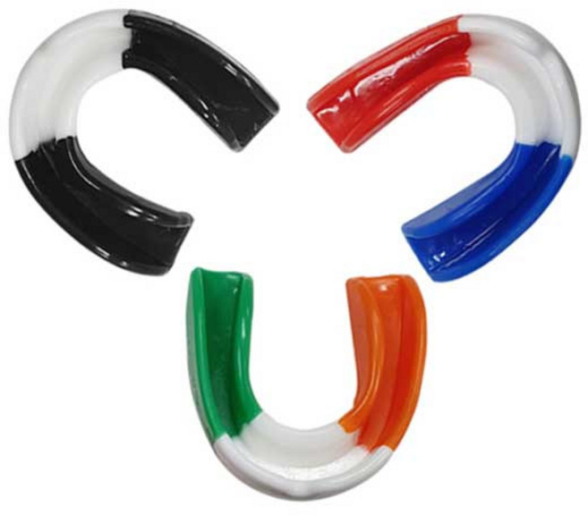 컨텐더 선수용 복싱 마우스피스 CP-702 트리플 컬러 마우스가드, 흰색-오렌지-녹색, 1개