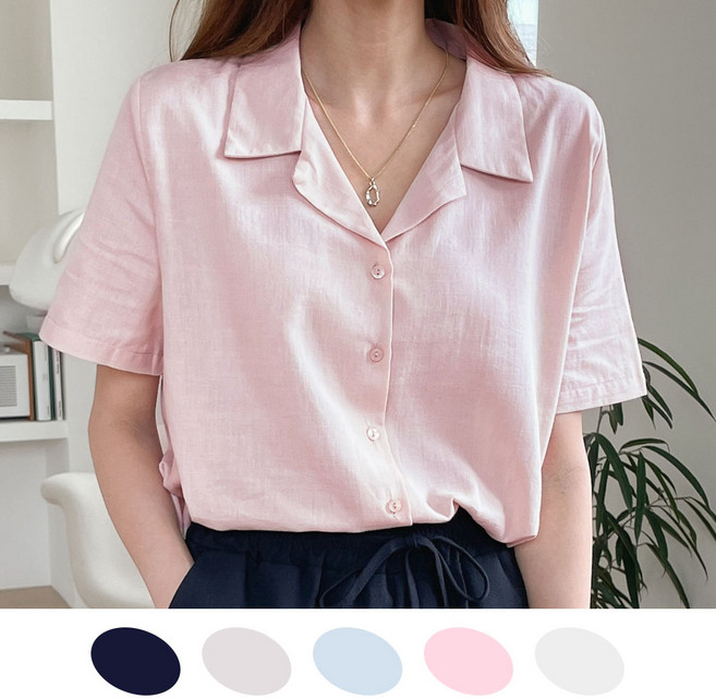 [오버나인] 여자 여성 린넨 워싱 남방 반팔 셔츠 블라우스