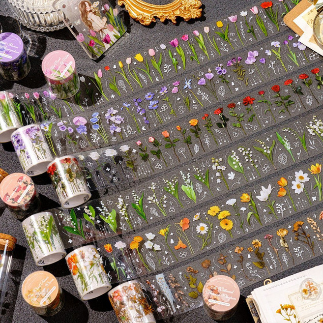 빈티지 꽃 압화 수선화 칼선 키스컷 테이프 다꾸 마테, 3.튤립 (MT-1425)