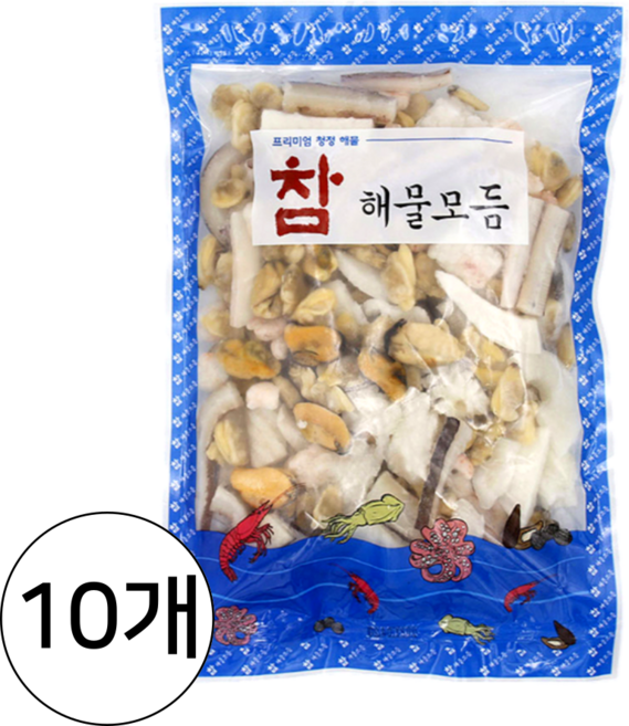 다이아몬드 참 해물모듬(오징어 홍합 솔방울오징어 바지락 새우 등), 10개, 600g