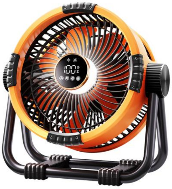 캠핑 선풍기 충전식 휴대용 야외 캠핑 선풍기 공기 순환기 무선 텐트 천장 선풍기 후크 및 조명 포함 20000mAh, 1) Orange