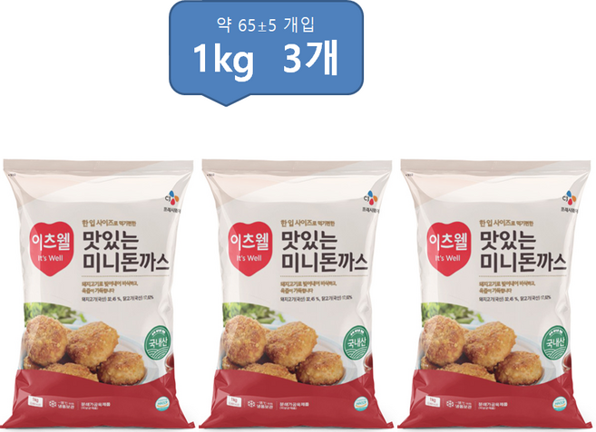 CJ 이츠웰 맛있는 미니돈까스 1kg, 3개