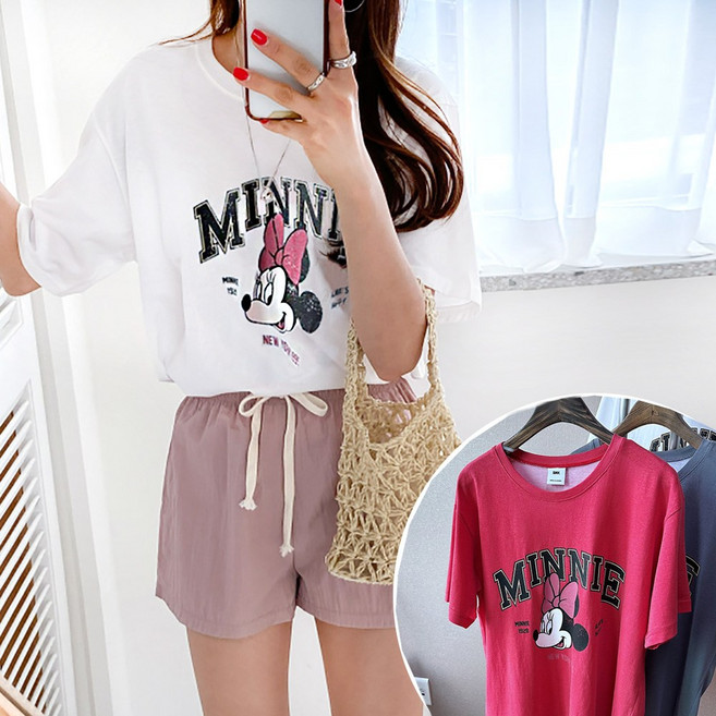 핑크홀릭 디즈니 정품 깜찍 미니마우스 피그먼트 면티셔츠