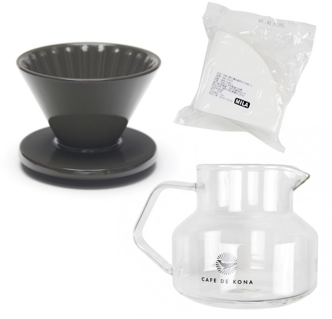 CAFEDE KONA 時光陶瓷濾杯套組 (附濾紙與咖啡壺), 橄欖綠, 1個