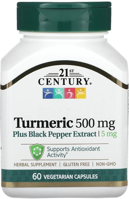 21st Century 강황 및 흑후추 추출물 500mg 베지 캡슐 60정, 21stCentury강황및흑후추추출물500mg베지캡슐6, 1개 - 쿠팡