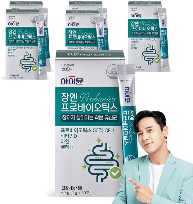 일동후디스 하이뮨 장엔 프로바이오틱스 장까지 살아가는 착붙 유산균, 30회분, 6박스