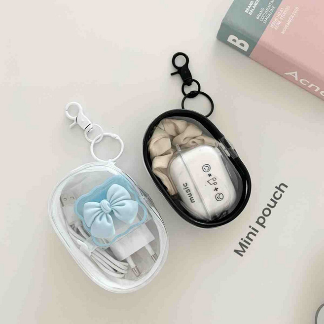 [1+1] 휴대용 미니 파우치 충전기 케이블 에어팟 어댑터 키링 다용도 가방 캐리어