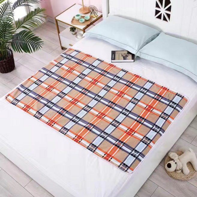 소소공감 성인 노인 환자 침대 방수 패드 매트 밀림 방지, 오렌지 체크