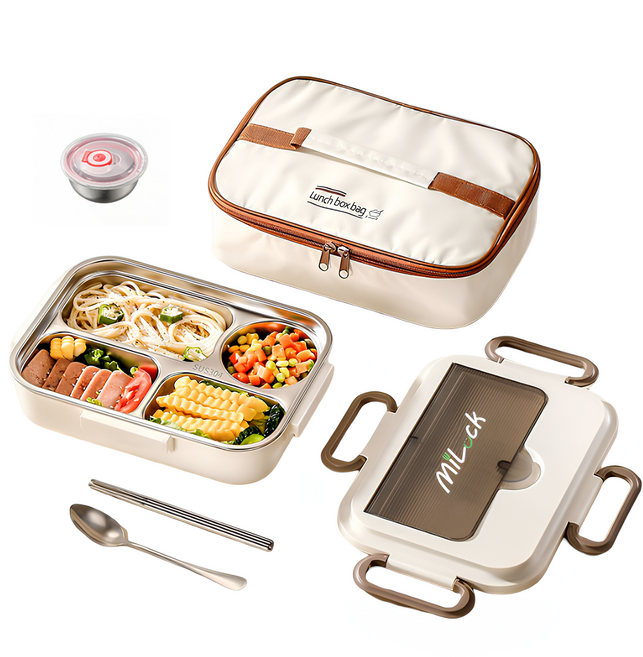 MiLock 스테인리스 보온보냉 전자레인지 식판 도시락통, 1개, 베이지
