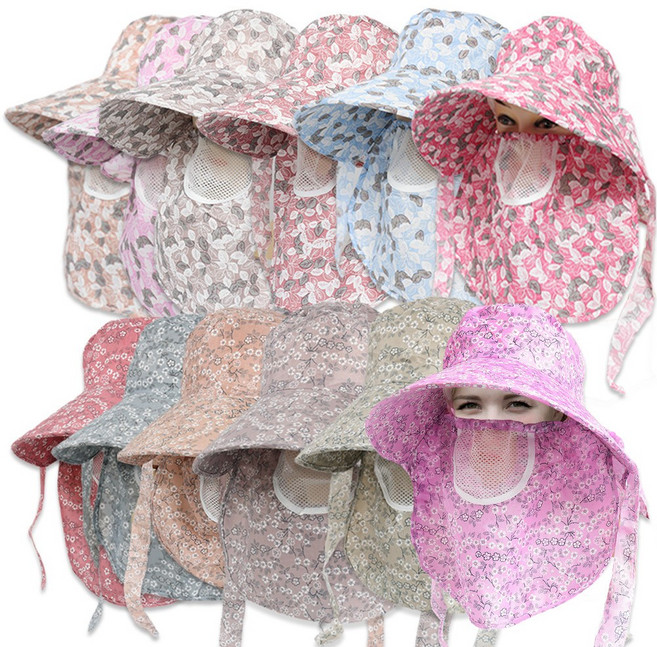 (( 1+1 )) 특가판매 밭일 메쉬마스크 창넓은 모자 자외선차단 여성모자 꽃무늬 망사 썬캡 시원한모자 햇빛가리개 여성썬캡 말이 여름모자 돌돌이