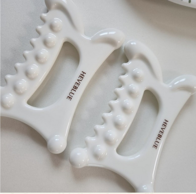 헤브블루 천연 백토 도자기 릴렉싱 홈케어 괄사 림프순환마사지 노페물제거 편리한사용감, 화이트, 1개