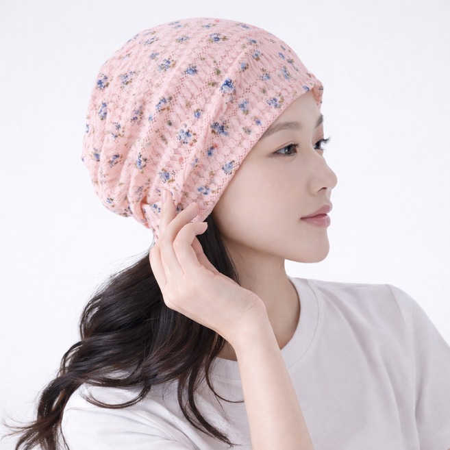 아크포지 여성두건 잔꽃무늬 비니 항암모자 탈모 수술 조리원 모자 신축성