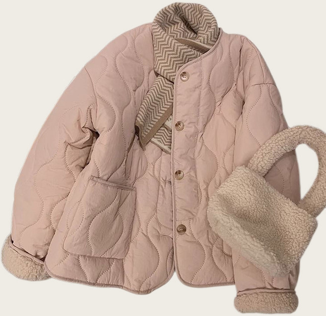 ROYALBELLE 여성 양털안감 두꺼운 라운드넥 여유핏 캐주얼 퀼팅 패딩 자켓 V0110744