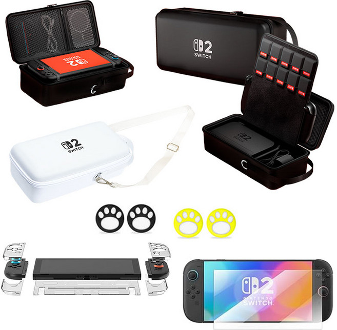 아싸라봉 닌텐도 스위치2 올인원 악세서리 스타터 6종 굿 패키지 가방 케이스 강화유리, 1개, 굿패키지 6종 블랙, SWITCH2-ALLIN PKG