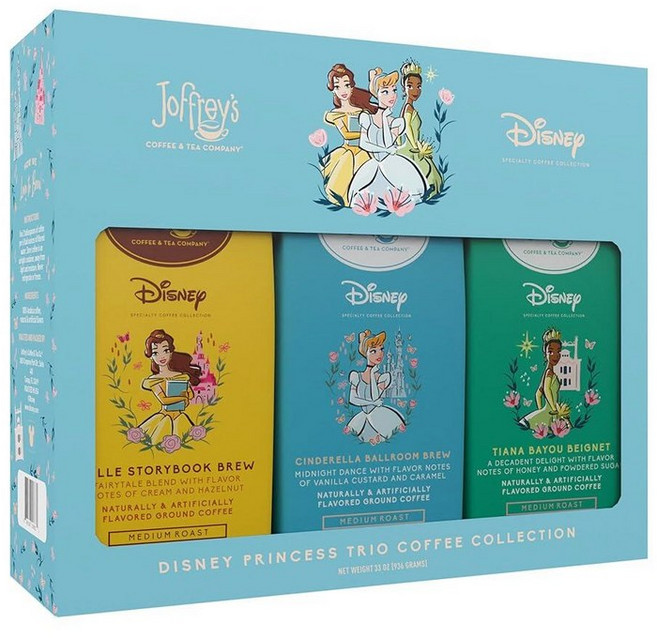 JOFF 오프rey's COFF 오프ee - 디즈니 미키 마우스 클래식 블렌드 스페셜티 커피 컬렉션 아티잔 미디엄 로스트 커피 아라비카 커피콩 부드럽고 풍부한 맛 드립, 11 Ounce (Pack of 3), Princess Trio Collection (Flav