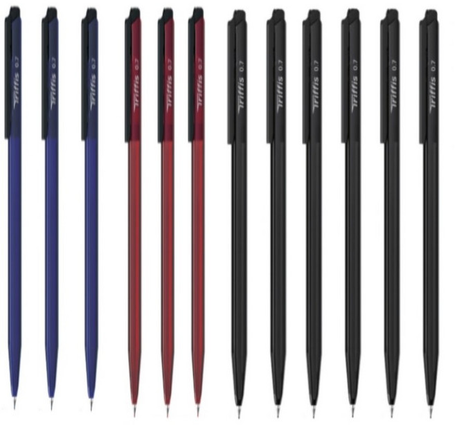 모나미 트리피스 0.7mm 볼펜 혼합12p (흑6+청3+적3), 1세트, 혼합색상